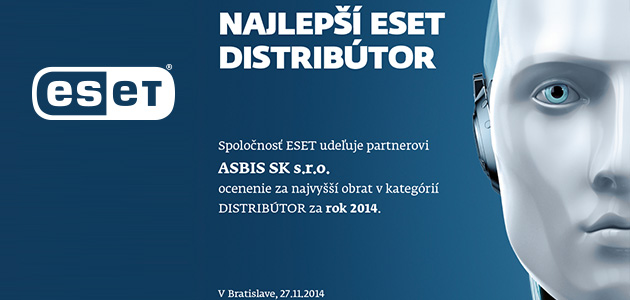 ESET presented ASBIS Slovakia with a premier place in the 'Distributor of the Year 2014' category