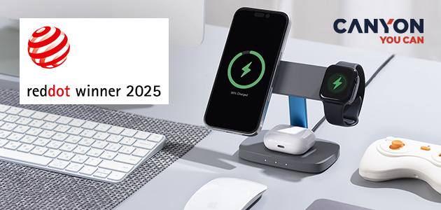 Canyon is proud to announce that the Wireless Charging Station Hexagon 310 has been awarded the Red Dot Award 2025 for Product Design